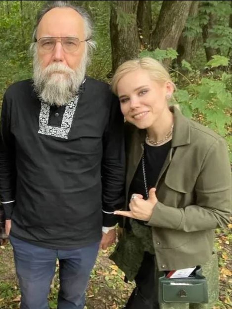 Darya Dugin, pictured with her controversial father, was killed by a car bomb on Saturday. Picture: Twitter.