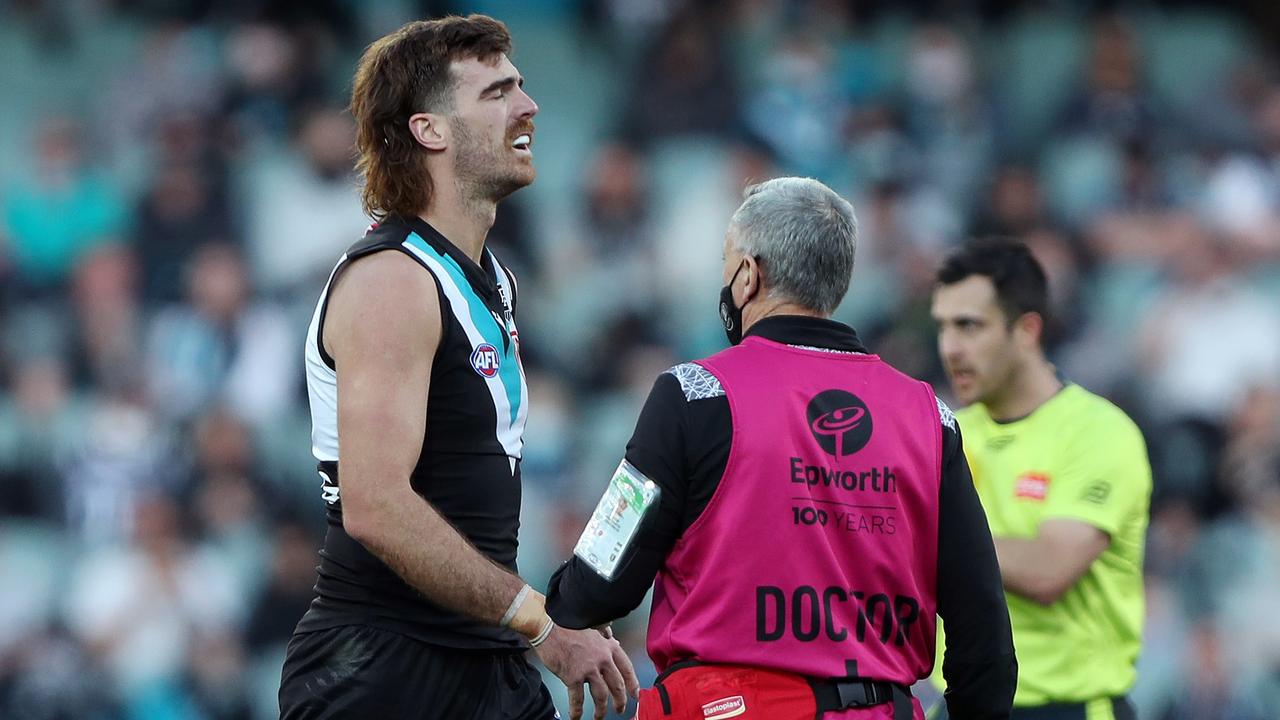 Scott Lycett was subbed out of the game last week with a sore knee. Picture: Sarah Reed/AFL Photos via Getty Images