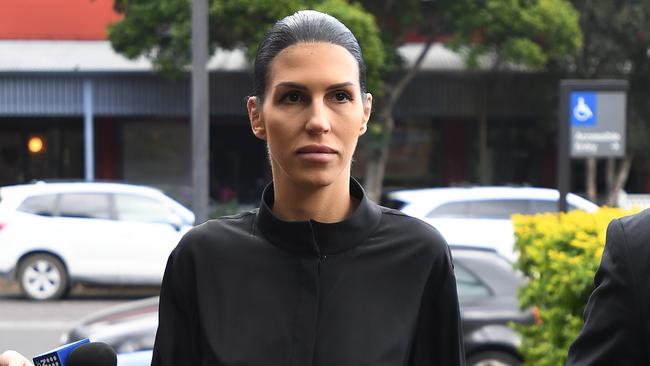 Sara Huegill arrives at the Byron Bay courthouse in Byron Bay on Friday. She is accused of stealing a pair of Bassike pants from a Byron Bay store. Picture: Dave Hunt/AAP