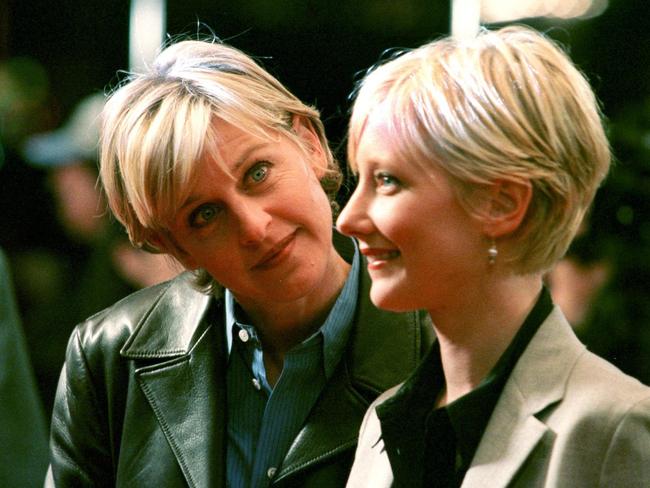 Anne Heche with then partner Ellen DeGeneres at a movie premiere in 1998. Picture: AFP