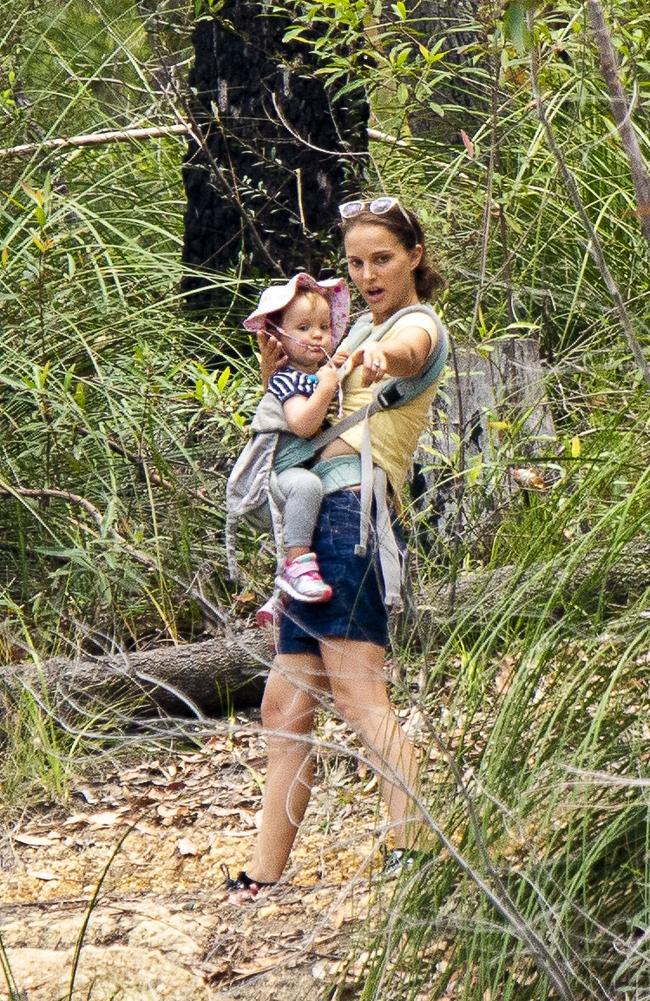 Natalie Portman with her daughter Amalia exploring Byron Bay. Picture: Media Mode