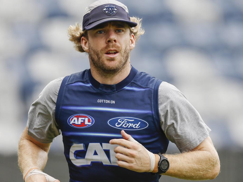 Cam Guthrie of the Cats during todays training session . Picture: Michael Klein