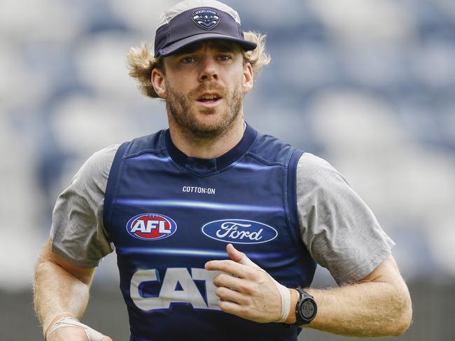 Cam Guthrie of the Cats during todays training session . Picture: Michael Klein
