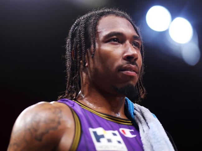 SYDNEY, AUSTRALIA - FEBRUARY 28:  Jaylen Adams of the Kings walks off court at half time during the NBL Play-In Qualifier  match between Sydney Kings and New Zealand Breakers at Qudos Bank Arena, on February 28, 2024, in Sydney, Australia. (Photo by Mark Metcalfe/Getty Images)