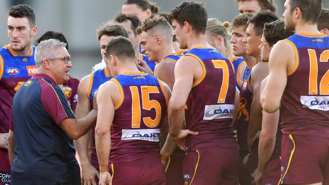 Chris Fagan urging his players for a big last-quarter effort against the Cats last week. Picture: AAP