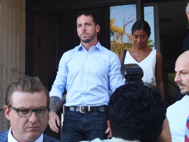 Former NT Police constable Zach Rolfe leaves the Alice Springs Local Court after giving evidence at an inquest into the death of Kumanjayi Walker. Picture: Jason Walls