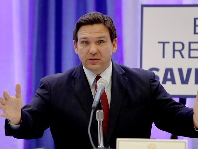 Florida Governor. Ron DeSantis speaks to reporters. Picture: Getty Images.