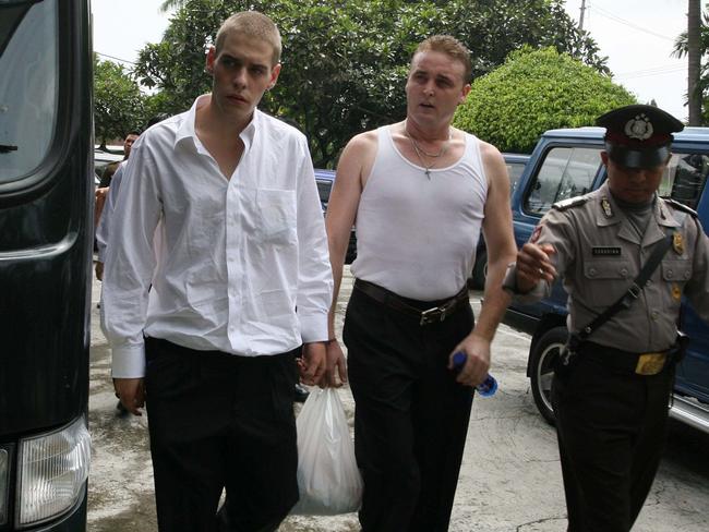 Bali Nine convicted Matthew Norman and Martin Stephen, pictured outside Denpasar District Court on January 4, 2005.