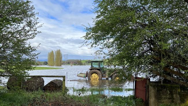 Flooding at Drumreagh Cabins at Deloraine has cut the property off in two directions. Picture: Melissa Sherriff