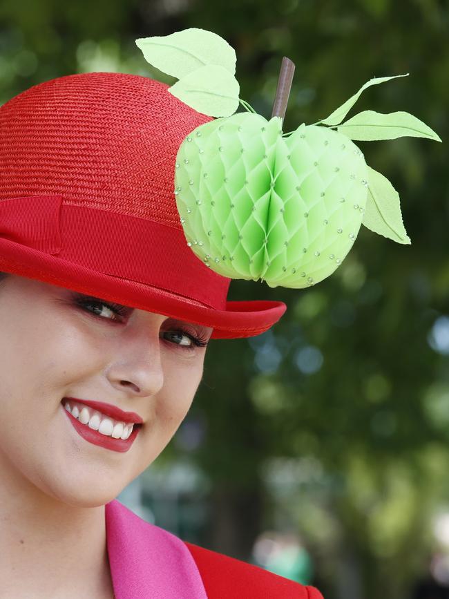 Millinery entrant Melanie Weddell wearing a hat by That Millinery Enza Gedes. Picture: David Caird