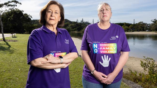 Ballina mayor Sharon Cadwallader (left) and Jodie Shelley taking a stand against domestic violence in the LGA. Picture: Luke Marsden.