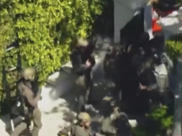Screengrab of video as Sean “Diddy” Combs’s LA property is raided by federal investigators in connection with sex trafficking claims. Picture: Nine News/Supplied