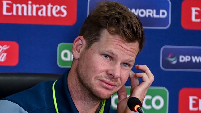 Australia's captain Steve Smith attends a press conference at the Gaddafi Stadium in Lahore on February 21, 2025, on the eve of the ICC Champions Trophy one-day international (ODI) cricket match between England and Australia. (Photo by Aamir QURESHI / AFP)