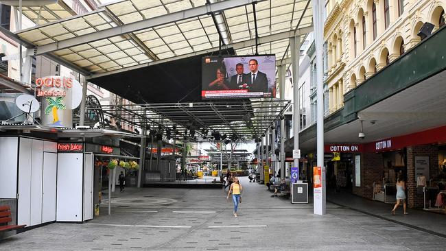 Brisbane’s Queen Street mall was very quiet on Saturday morning. Picture: John Gass/AAP