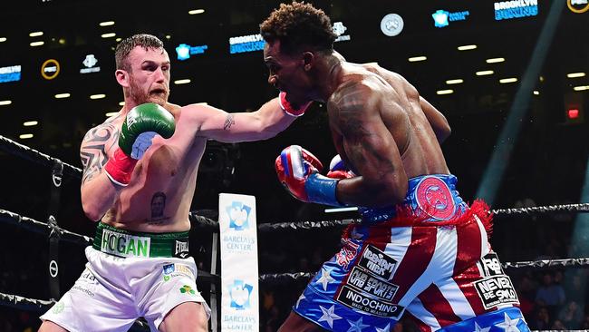 Hogan stepped in the ring with the brutal Jermall Charlo. Picture: Getty Images/AFP