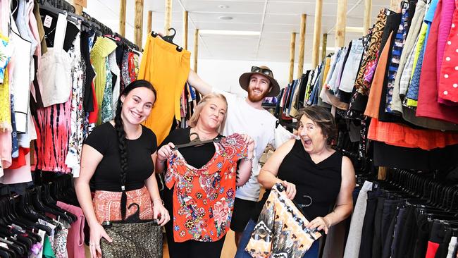 CAYAC Op Shop opens a new charity store at Bokarina with fundraising going to homelessness. Pictured staff members, Tia Warren, Ashley Smith, Jesse Barnes and Karen Day. Picture: Patrick Woods