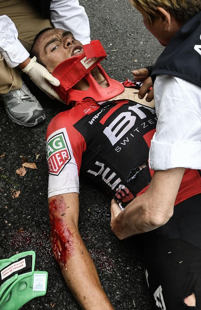 Richie Porte’s 2017 Tour was cut short after a horrific crash. Picture: AFP