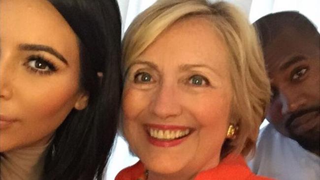 Hillary Clinton takes a selfie with Kim Kardashian and Kanye West (Pic: Instagram)