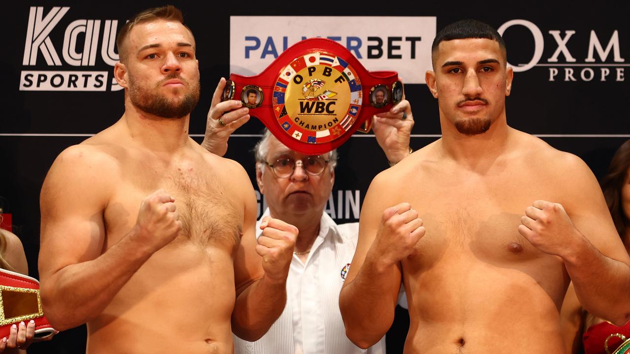 Joe Goodall (left) vs Justis Huni should be a cracker of a fight. (Photo by Chris Hyde/Getty Images)