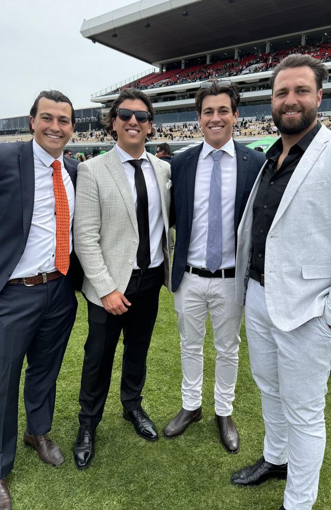 Max, Andrew, Jake and Nick Torsellini at Flemington for Derby Day on November 2, 2024. Picture: Phillippa Butt