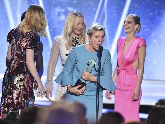 Frances McDormand who won the SAG for Outstanding Peformance by a Female Actor is the favourite to win Best Actress at the Oscars. Picture: Vince Bucci/Invision/AP