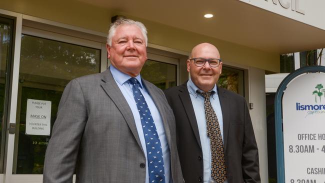 Lismore City Council general manager John Walker and mayor Steve Krieg.