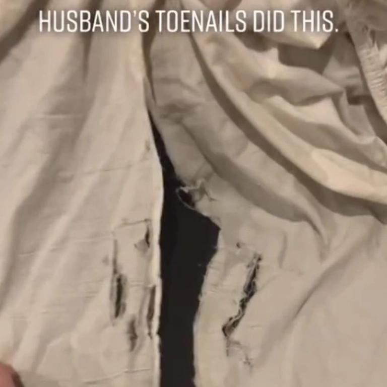 The TikTok user shared shocking footage of the damage caused to her sheets. Picture: TikTok/Purplecats4me