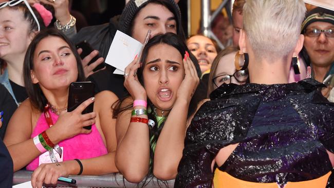 Possibly the biggest star to appear at Southland was Katy Perry. Myer in partnership with Westfield presented Perry as part of her 2018 tour Witness. Fans Myrah Bijelic (left) and Kiona Maro were there to meet her. Picture: Josie Hayden