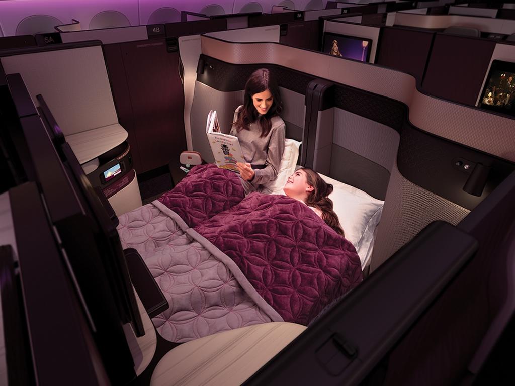 QSuite features the industry’s first-ever double bed available in Business Class. Picture: Qatar Airways