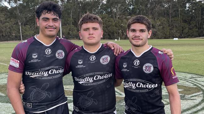 Marsden fullback Grayson Wharakura, forward Haki Kennedy and Tippessa Lee following their demoltion job in their latest Walters Cup contest. Picture: Andrew Dawson