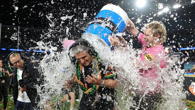 Ivan Cleary gets a Gatorade shower.