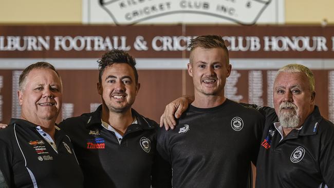 Club financial director Danny Parks (L) says the club is vowing to fight and is urging the community to rally around the club to try and lift it out of its financial issues with Billy, Kyle, and John Parks. Picture: Roy Vandervegt/AAP