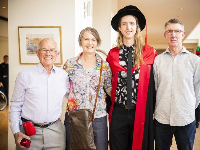Peter Attrill, Mandy Olding, Willem Olding and Andrew Olding. University of Tasmania Hobart Graduations 2019, Wednesday morning. Picture: RICHARD JUPE