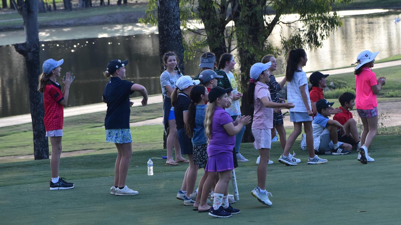 The competitors watch closely the fortunes of fellow players in the shootout held before the US Kids Golf Foundation Australian Open starts at the Rockhampton Golf Club on September 27.