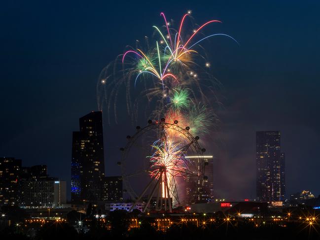 The 9.30pm fireworks over Docklands. Picture: Mark Stewart