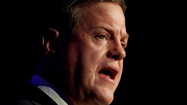 Queensland Opposition Leader Tim Nicholls speaks at the Queensland Media Lunch at the Brisbane Convention Centre in Brisbane during the Queensland Election campaign on Tuesday, November 21, 2017. (AAP Image/Tracey Nearmy) NO ARCHIVING