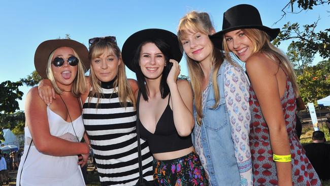 Tahli Ryder-Mitchell, Holly Williams, Mady Fuller, Isabelle Campbell and Brittany James-Rayner at the Big Pineapple Music Festival in 2015. Picture: Greg Miller