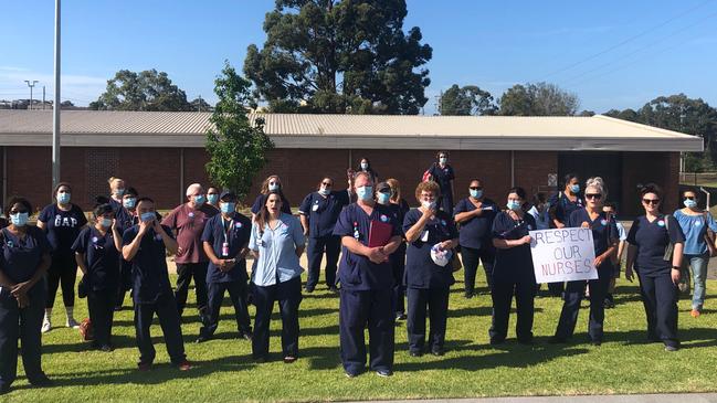 Blacktown Hospital nurses and midwives on strike. Supplied