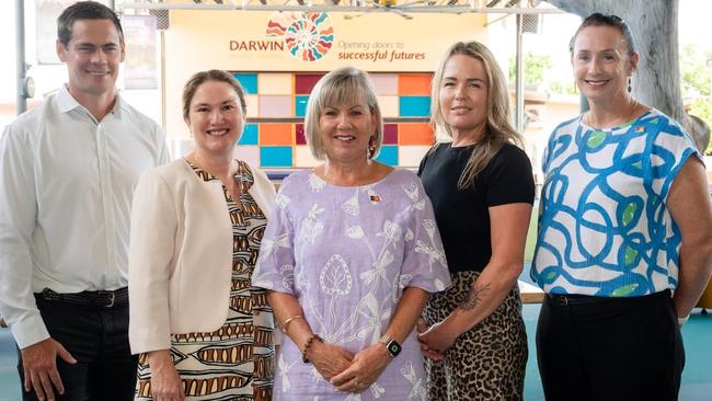 Principal of Darwin Middle School Ben McCasker (left), Chief Executive of Department of Education and Training Susan Bowden, Jo Hersey, Sandy Evans and Member for Fannie Bay Laurie Zio. Picture: Supplied