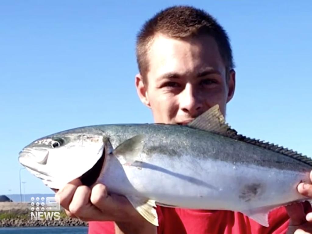 Brendan Hurd was fishing from rocks on the nSW South Coast when he was hit by a large wave. Picture: Nine News