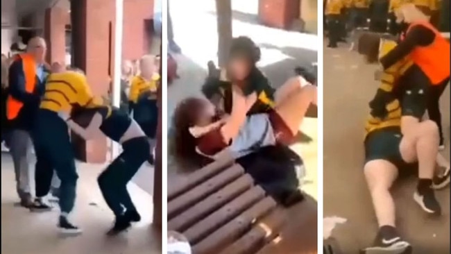 Screenshots from videos of students fighting at Golden Grove High.