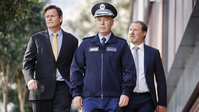 Before his arrest, Richad made obscene comments to the Strike Force Raptor officers about their boss Detective Superintendent Jason Weinstein. Weinstein (front) is pictured with Neil Hallinan (left) and Peter Walke (right). Picture: Sam Ruttyn