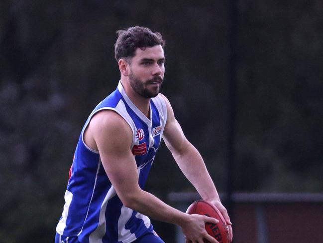 EDFL footy: Oak Park v Northern Saints: Cameron Milich of Oak Park on Saturday 13th of August, 2022 in Oak Park, Victoria, Australia.Photo: Hamish Blair