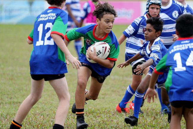 Innisfail's Leo Briggs pictured playing in FNQ Junior Rugby League’s under-11s competition back in 2020.