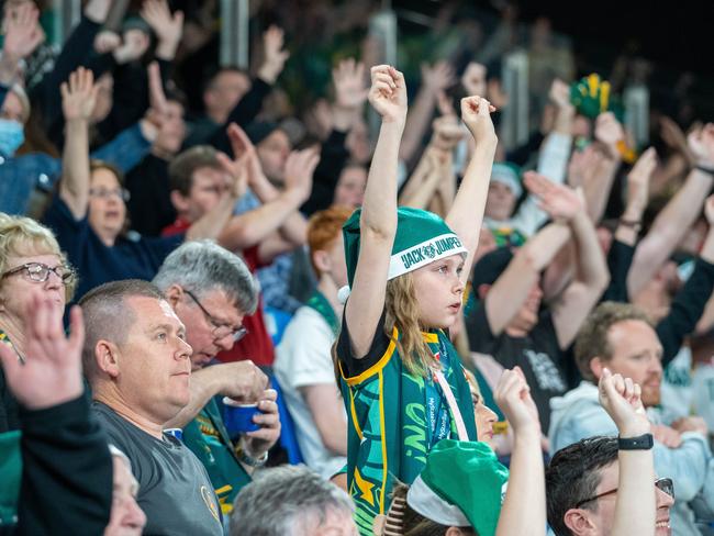 JackJumpers fan Lily Anning, 10, of Montrose in the crowd at MyState Bank Arena. For TasWeekend superfans story. Picture: Supplied