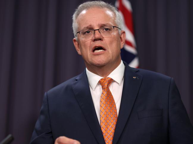 Scott Morrison speaks to reporters. Picture: NCA NewsWire/Gary Ramage