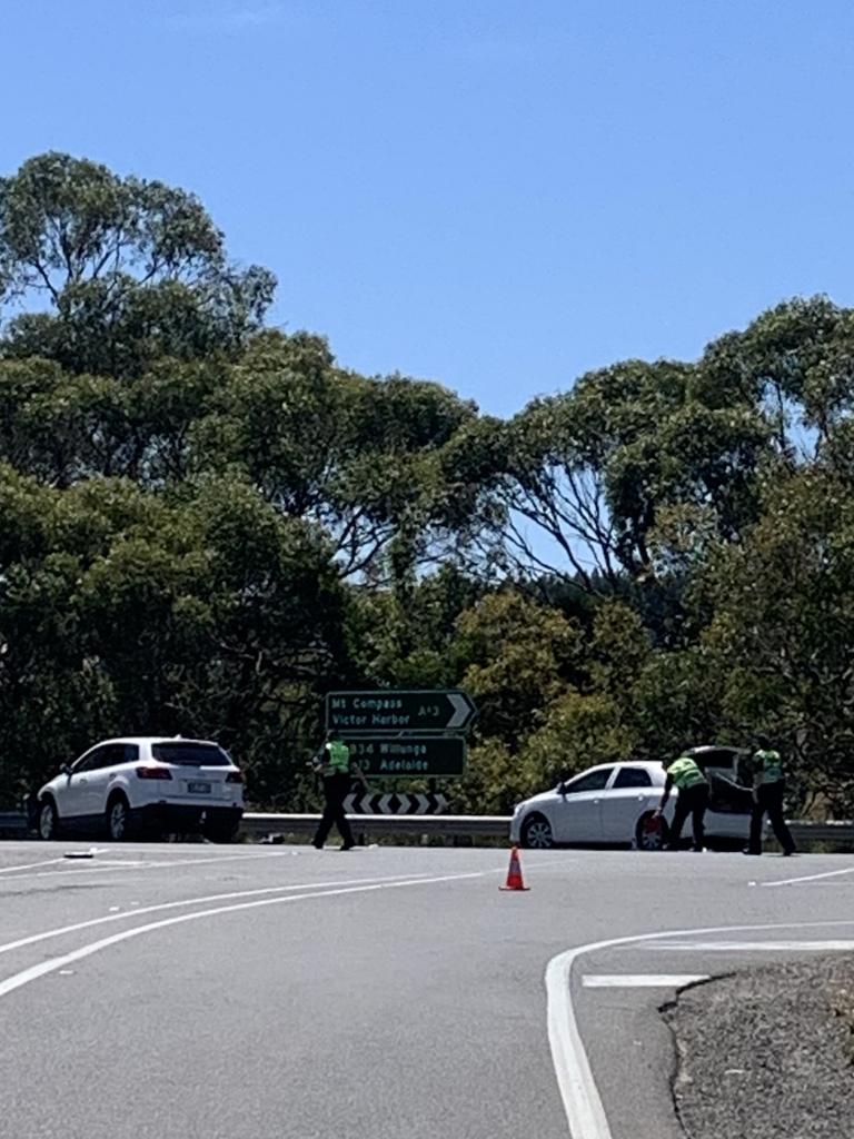 Up to five people have been injured, including one of the drivers who suffered a stroke after a major crash at Willunga Hill, Adelaide. Picture: Charlie Dadds