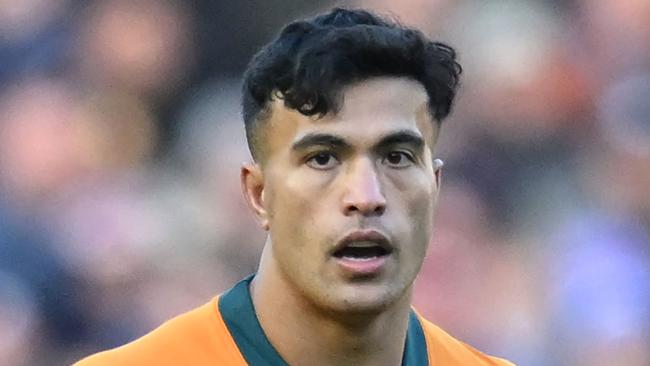 Australia's centre Joseph-Aukuso Suaalii looks on during the Autumn Nations Series International rugby union test match between Scotland and Australia at Murrayfield Stadium in Edinburgh on November 24, 2024. (Photo by ANDY BUCHANAN / AFP)