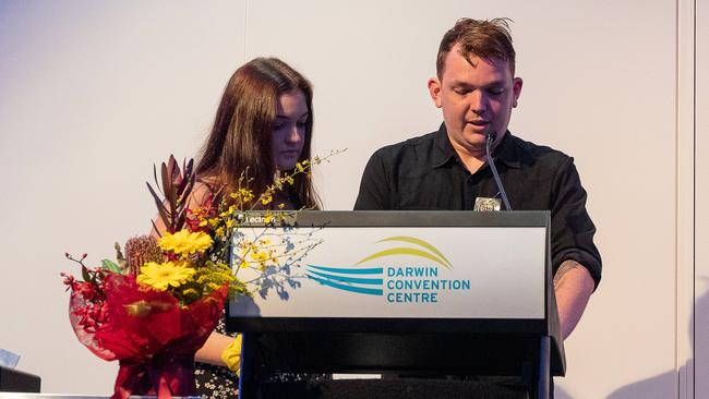 Taylah Alcorn and Joshua Crook speaking at the Declan Laverty’s memorial. Photo: Pema Tamang Pakhrin