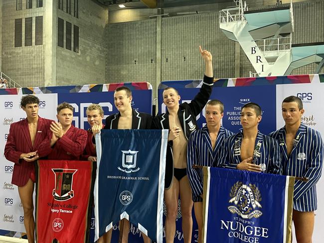 BGS acknowledge their win, flanked by Terrace (third) and Nudgee (Second).